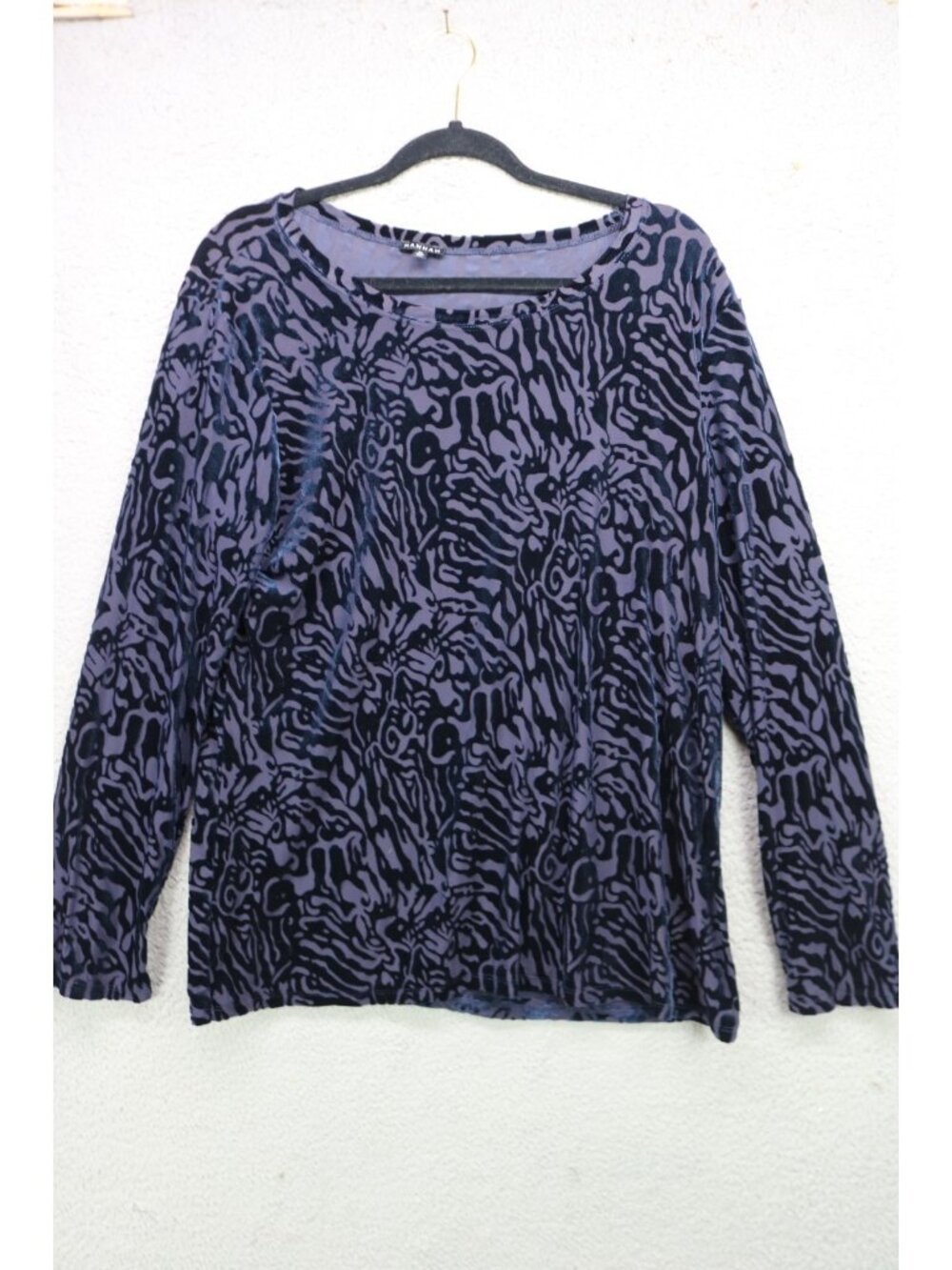 Purple Navy Blue Velvet Burnout Long Sleeve Semi-Sheer Tunic-XL-Whimsigoth-Boho